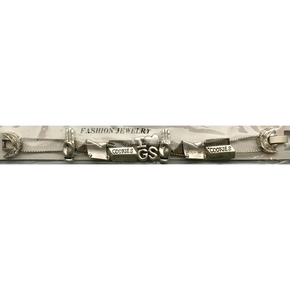 Girl Scout Slide Charm Bracelet "I *heart* GS" Silver New Old Stock Vintage